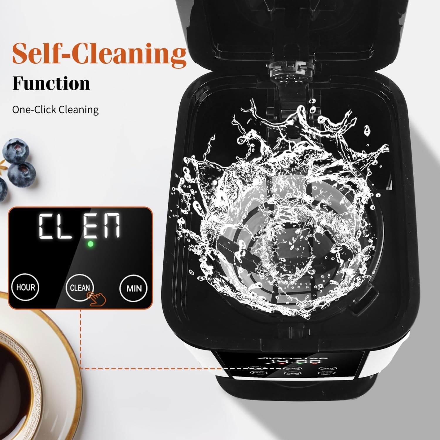 Aigostar Filter Coffee Machine with LED Touch Screen, 1.5L Programmable Coffee Maker with Timer, Regular & Strong Brewing, Pause & Serve, Keep Warm for 40min, Auto Clean, Stainless Steel, 1000W - Cora